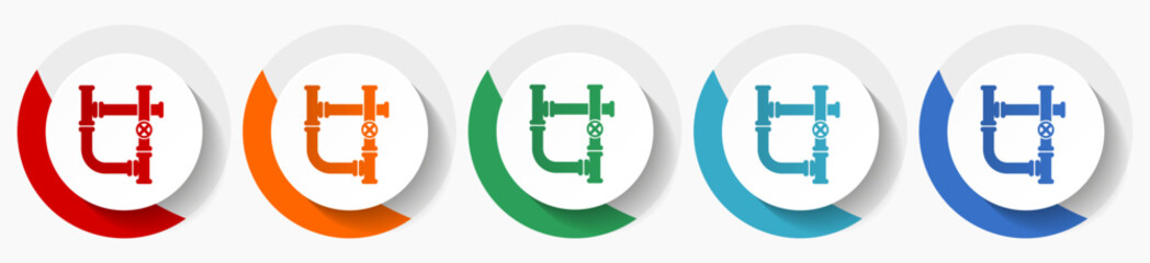 Leinwandbilder - Pipeline, tube, pipe and industrial vector icon set, flat icons for logo design, webdesign and mobile applications, colorful round buttons