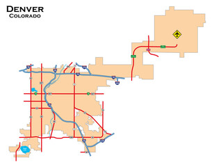 Canvas Print - Simple city map of Denver, Colorado, USA