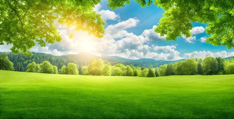Wall Mural - fresh springtime lawn under sunny sky