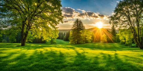 Wall Mural - neatly trimmed spring lawn scene
