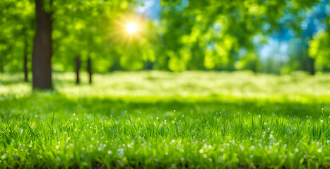 Wall Mural - fresh springtime lawn under sunny sky