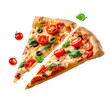 Slices of Pizza Neapolitana flying in the air, isolated on white transparent background, ultra realistic, PNG