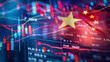 China flag with stock exchange trading chart double exposure, Chinese Asian trading stock market digital concept	
