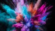 A dynamic explosion of colored powder suspended in the air
