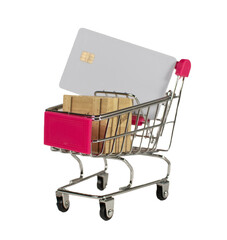 Canvas Print - A shopping cart with a white card and a brown box on it