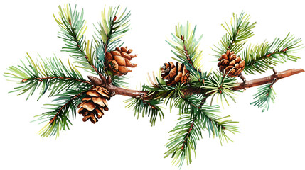 Wall Mural - pine cones on a branch, watercolor style