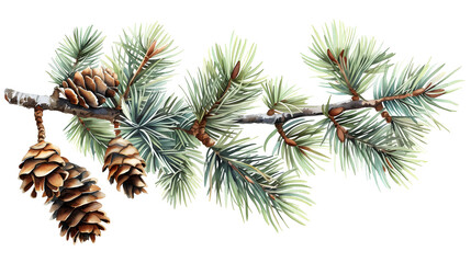 Wall Mural - pine cones on a branch, watercolor style