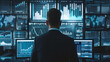© standret - Back of a businessman in front of professional key performance indicator KPI metrics dashboard with screens and charts