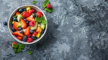 Healthy Fresh Fruit Salad In A Bowl On A Gray Background. ,generative Ai, 