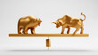 Bull and Bear market on white, concept of stock market exchange or financial analysis, 3d render