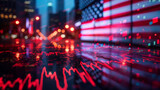 Fototapeta Big Ben - American flag with stock exchange trading chart double exposure, US trading stock market digital concept