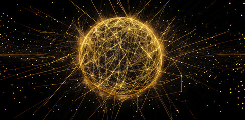 Wall Mural - A gold colored sphere is surrounded by a field of stars