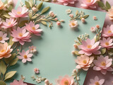 Fototapeta Tulipany - Happy Mother`s Day, Women`s Day, birthday, invitation or Thank You card  with pastel paper flowers. Space for text.