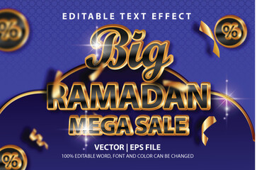 Wall Mural - 3d editable vector text effect typography Ramadan sale discount banner template. with lantern decoration, mosque. window shape and light. for promotional social media advertising 