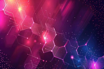Abstract banner high technology pattern , geometric neon colorful shapes over black background. Digital tech. Modern futuristic, engineering, science, technology wallpaper. Hi tech digital connection