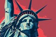 a statue of liberty with a red background