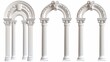 Roman arch made out of white clay with decorative ornate decoration. Realistic 3D modern illustration set of greek stone pillar of temple building door or window decor. Each archway is decorated with