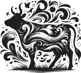 Wall Mural - Cow black silhouette Illustration Vector