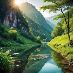 Wall Mural - lake in the mountains