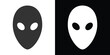 alien face mask icon on black and white
