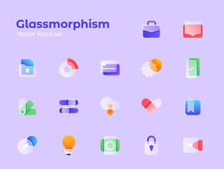 modern trendy icons in the style of glass morphism with gradient, blur and transparency. the collect