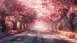 桜並木,満開の桜,春のイメージ素材/AI生成画像