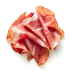 Wall Mural - Prosciutto slice isolated on a white background, top view isolated on white