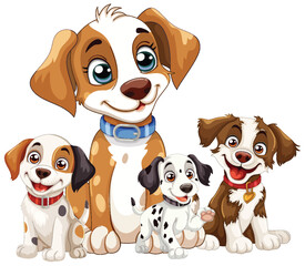 Sticker - Four cute cartoon puppies with happy expressions