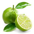 Green lime with cut in half and slices isolated on white background