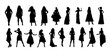 Silhouettes of girls in evening dresses. hand drawing. Not AI, Vector illustration