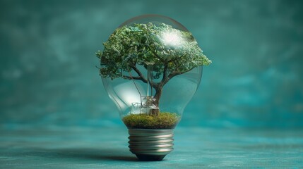Aufkleber - On a blue background, a bulb light with a tree inside