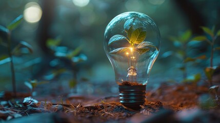 Canvas Print - Concept of eco-friendly energy with plants growing in the light bulb