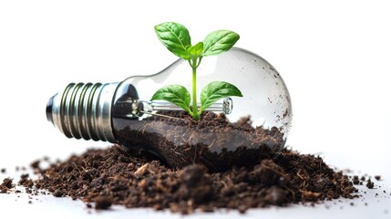 Poster - Soil and green sprouts inside a light bulb