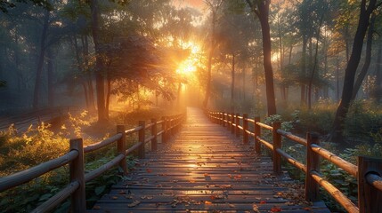 Wall Mural - A boardwalk in a park