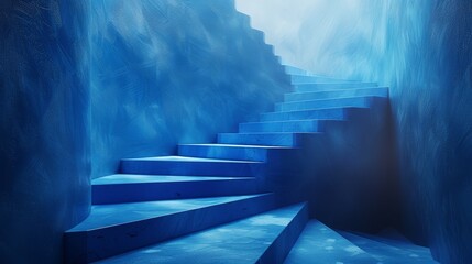 Aufkleber - The path to success on a blue background. In a futuristic polygonal style, the staircase rises. Modern illustration of a digital path abstract.