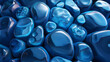 3D tile wallpaper of blue rocks, in the style of rounded shapes, digitally enhanced, luminous spheres, shaped canvas, flattened perspective, organic and flowing forms, intense lighting and shadow
