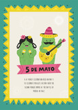 Fototapeta Big Ben - Holiday design for Cinco de Mayo with funny cactus in sombrero playing guitar. Party invitation template