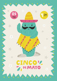 Fototapeta Big Ben - Holiday design for Cinco de Mayo with funny cactus in sombrero. Party invitation template