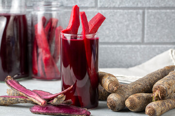 Poster - Salgam or fermented beet juice. Popular Turkish drink. Traditional beverage made with water, purple carrot or turnip (juice).