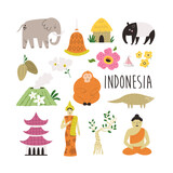 Fototapeta Big Ben - Colorful design with symbols, animals landmarks of Indonesia