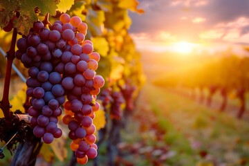 Wall Mural - Red grapes ripening in the vineyard