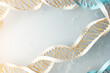 close up medical illustration of abstract cell, molecular genetics structure, blue, white, gold. pastel, bokeh background. veins, bubbles
