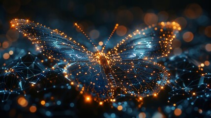 Poster - Bringing business ideas to life with this futuristic polygonal butterfly. Converting binary code to a butterfly, metamorphosis of renewal or transformation.