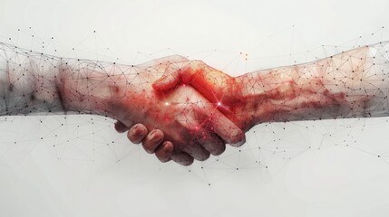 Aufkleber - Isolated on white background with two hands. Abstract illustration isolated on white. Low poly wireframe. Plexus lines and points. Business symbol. High-tech illustration.