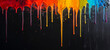Abstract multicolored banner with colored oil streaks. Colorful paint dripping down on black background