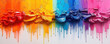 Abstract multicolored banner with colored oil streaks. Colorful paint dripping down on white background