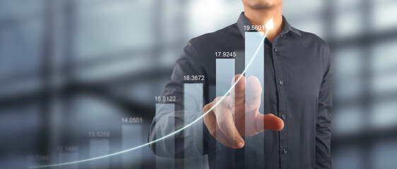 Wall Mural - Businessman plan graph growth and increase of chart positive indicators in his business