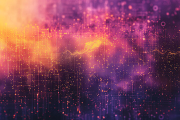 Poster - Purple and pink digital abstract backdrop with bokeh and floating particles