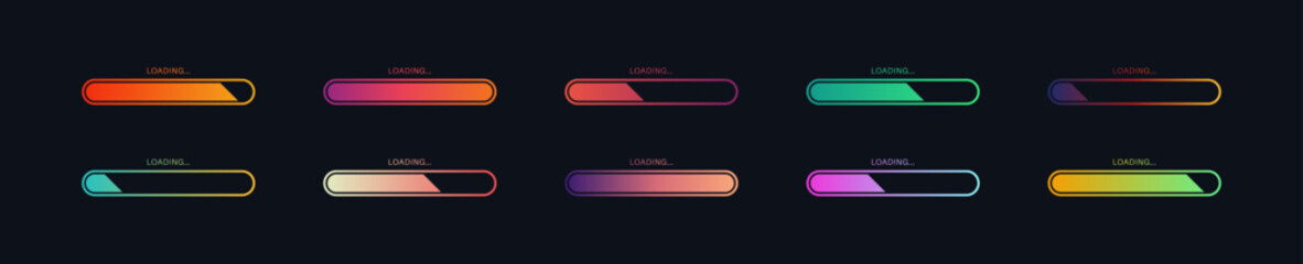 Colorful loading bar set. Visualization of progress. Vector EPS 10