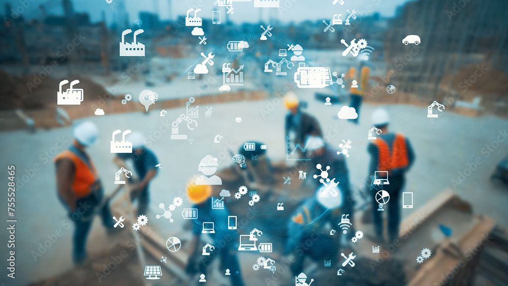 Construction site and cutting edge technology concept. IIoT. Industrial ...